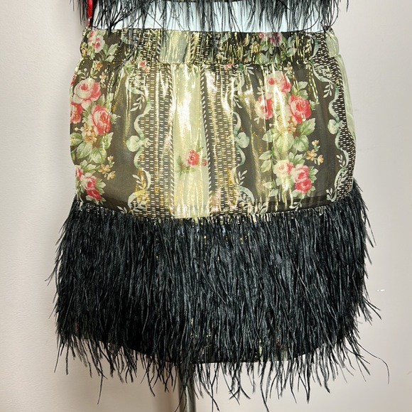 LOVESHACKFANCY Set Dusty Crop Cami Midnight Ruby & Risha Feather Trim Mini Skirt - Picture 12 of 17